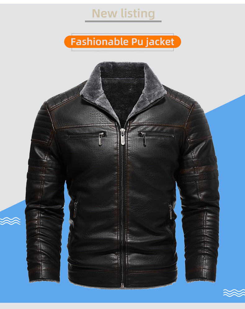Europe & The United States Winter Leather Jacket Thickened Faux Fur Plush Warmth Retro Simulation Leather Texture Jacket | KH-209