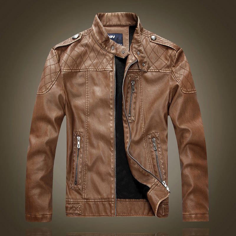 Giacca in pelle da uomo con colletto rialzato, giacca in pelle PU lavata Nostalgia | 8899