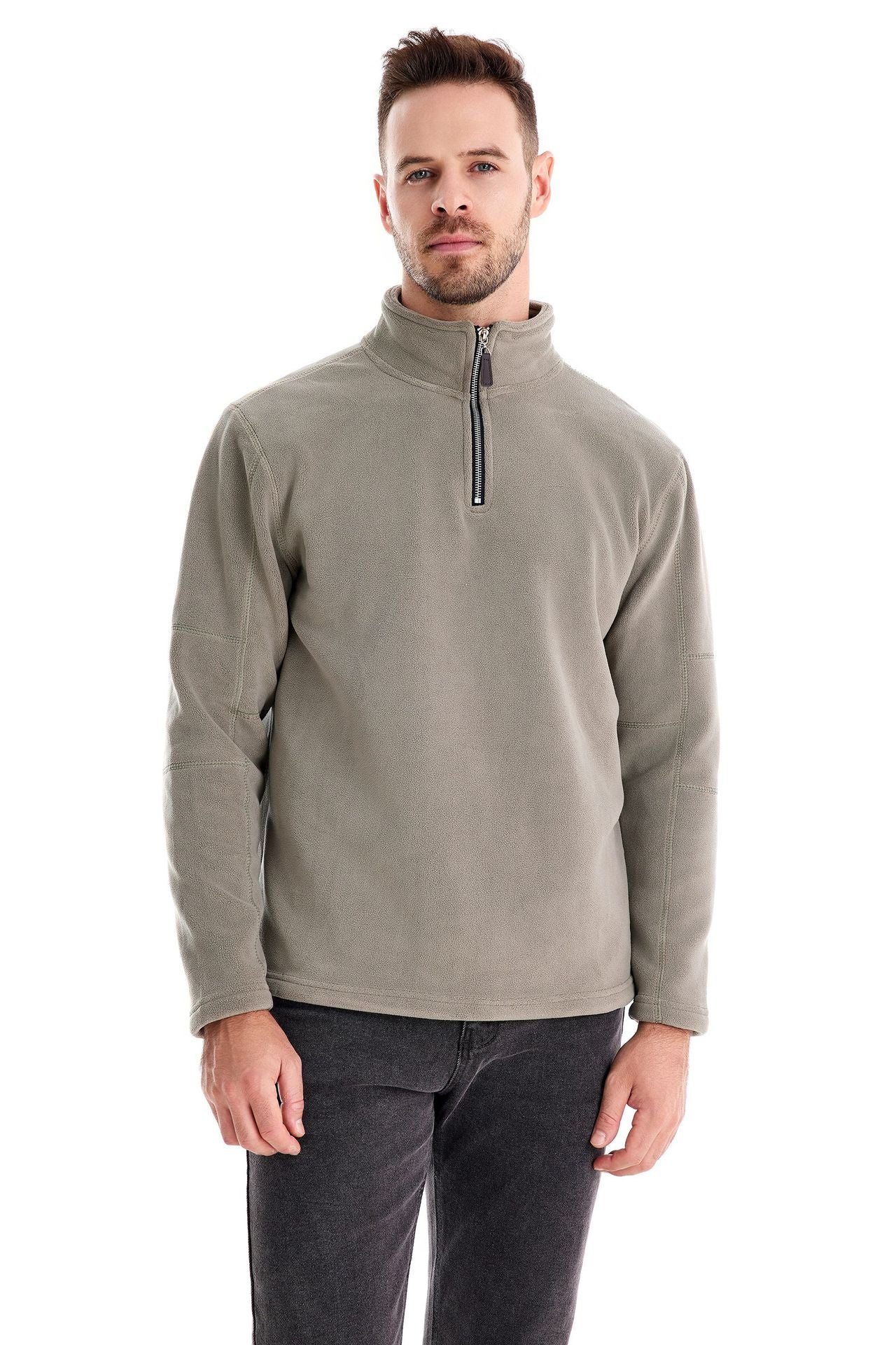 Men’s Fleece Pullover Sweatshirts | Autumn-Winter 2025 Europe Fashion | Half-Zip Stand Collar Tops | HD08