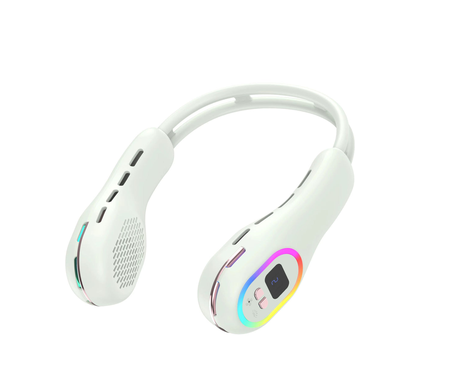 Summer Neck Fan Wearable Hands Free Bladeless Cooling Fans LED Colored Light 3 Speed 360° Wind Direction Adjustment Rechargeable Portable Air Con| S57