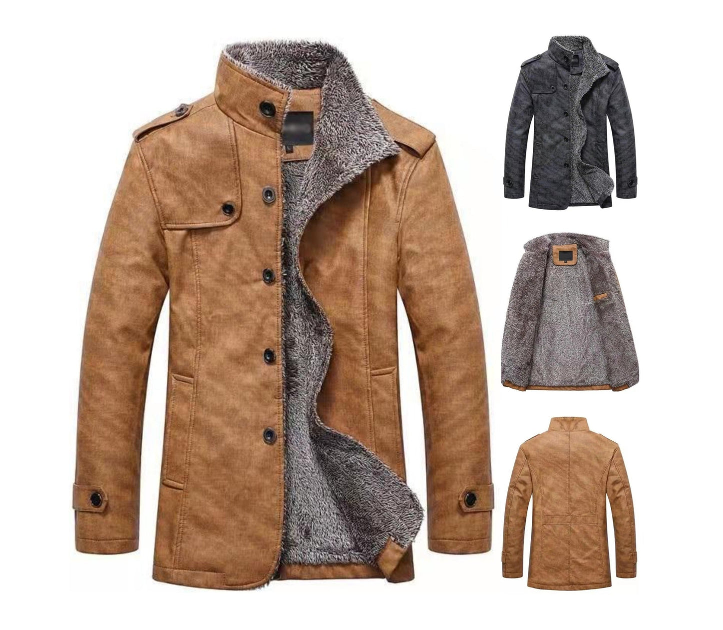 Cappotto invernale caldo in pelle da uomo, parka, giacca in pile, trench, giacca slim | ZQBA227
