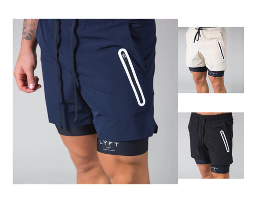 Men Double Layer Zipper Pocket Workout Running Gym Sports Lining Shorts | DK-03