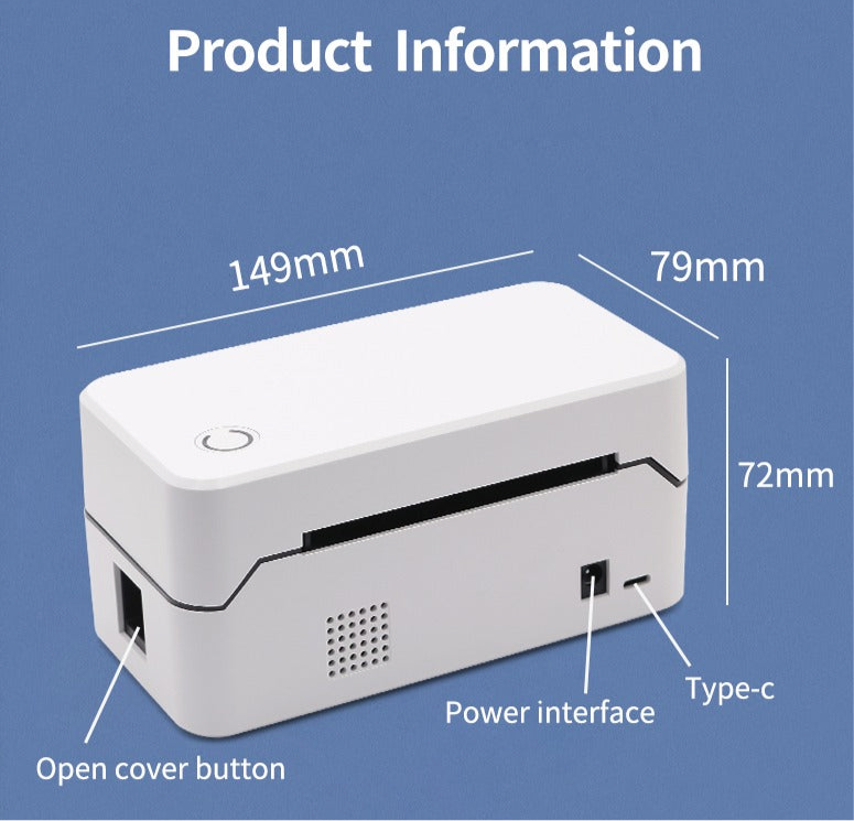 Thermal Label Printer Wireless Shipping Label Printer Royal Mail, UPS, DHL, Evri etc Label Printer Mobile, USB + Bluetooth Support Printer