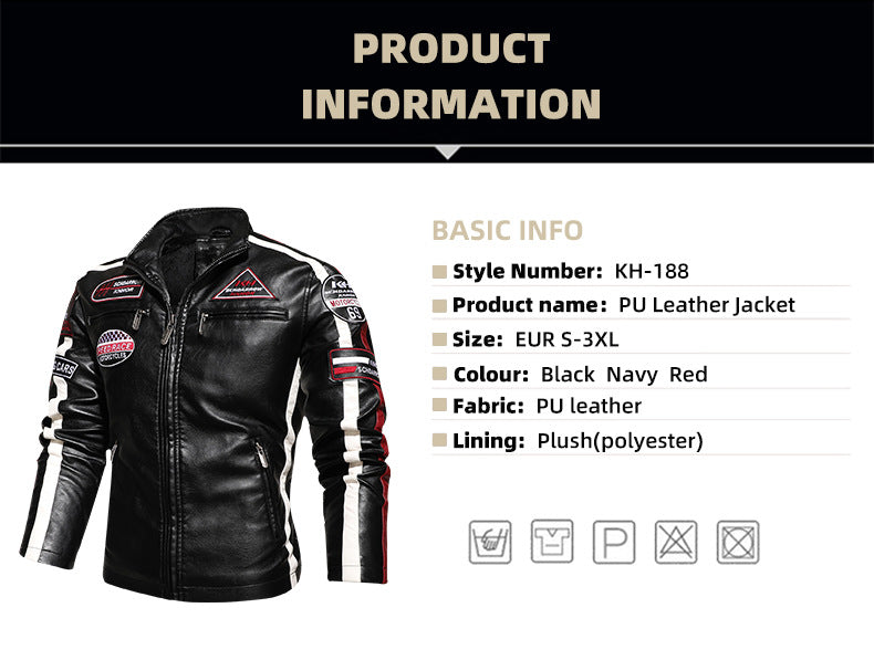 Veste en similicuir pour homme avec col montant et poches multiples | KH-188