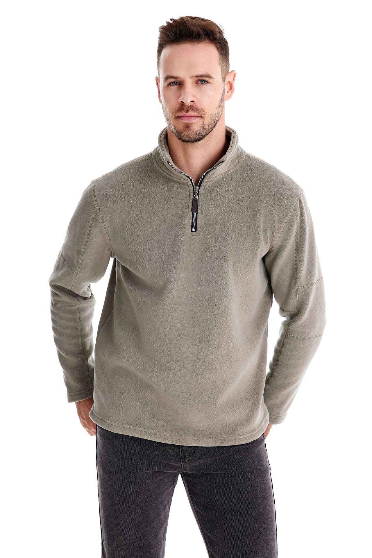 Men’s Fleece Pullover Sweatshirts | Autumn-Winter 2025 Europe Fashion | Half-Zip Stand Collar Tops | HD08