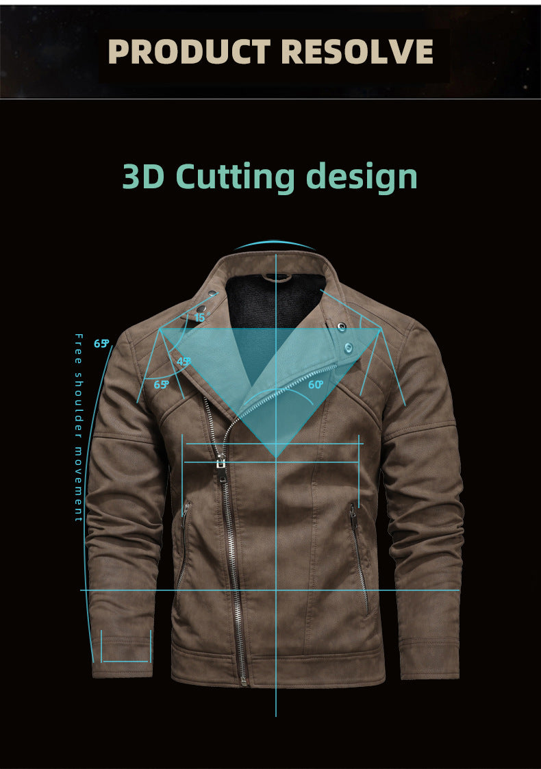 Veste en cuir PU pour homme, rembourrée, revers oblique, fermeture éclair, col montant coréen, blazer | KH-138