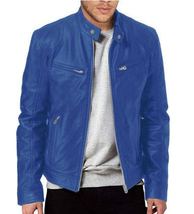 Veste en cuir PU de qualité supérieure avec col montant et coupe ajustée, cardigan chaud à fermeture éclair avec plusieurs poches | PY31