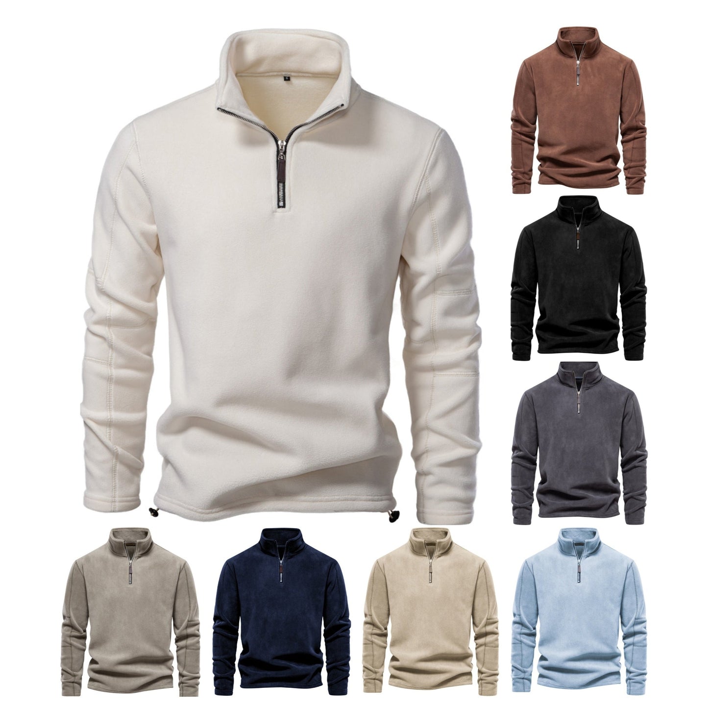 Men’s Fleece Pullover Sweatshirts | Autumn-Winter 2025 Europe Fashion | Half-Zip Stand Collar Tops | HD08