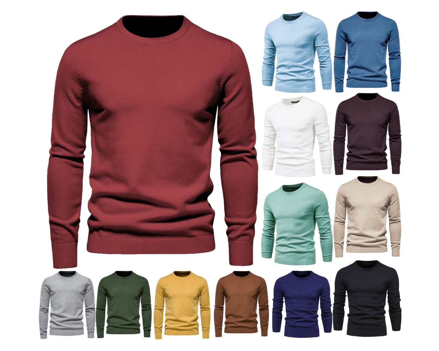 Men’s Thickened Slim Fit Knit Sweater – Crew Neck Pullover with Subtle Shine | LOW001