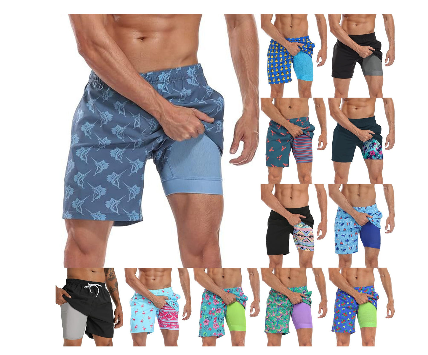 Summer 3D Print Men's Double-Layer Beach Shorts Quick-Dry, Breathable, Bold Designs | SCDK-QK