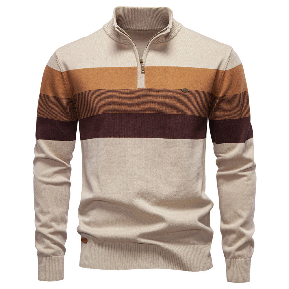 Men’s Half-Zip Mock Neck Knitted Sweater – Slim Fit Pullover for Autumn & Winter | Y245