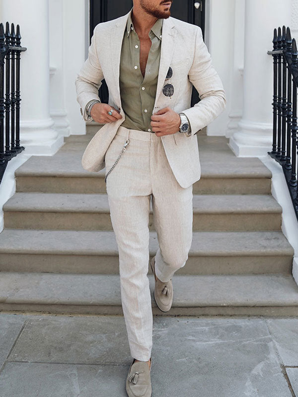 Men's Linen-Cotton Blend Slim-Fit Suit Set - Single Breasted Spring Light Business Attire | 820