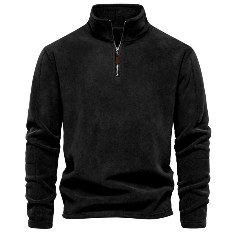 Men’s Fleece Pullover Sweatshirts | Autumn-Winter 2025 Europe Fashion | Half-Zip Stand Collar Tops | HD08