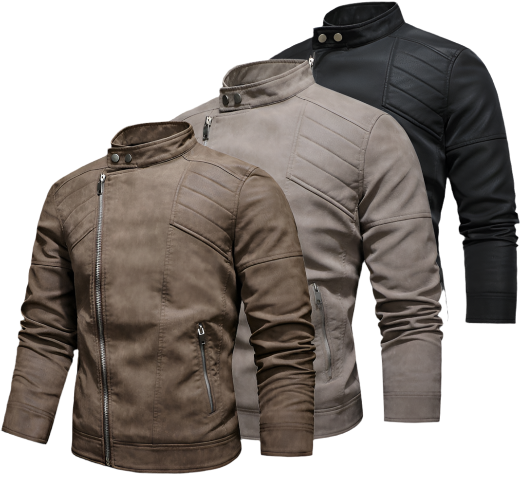 Veste en cuir PU pour homme, rembourrée, revers oblique, fermeture éclair, col montant coréen, blazer | KH-138