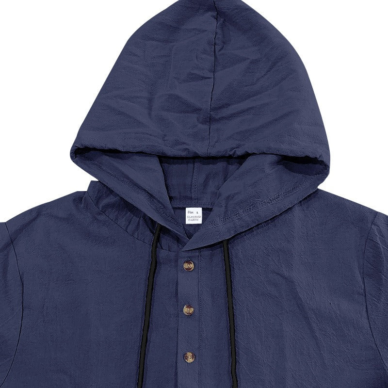 Men’s Summer Linen Hooded Shirt & Shorts Set Lightweight Casual Beachwear Set | CW15