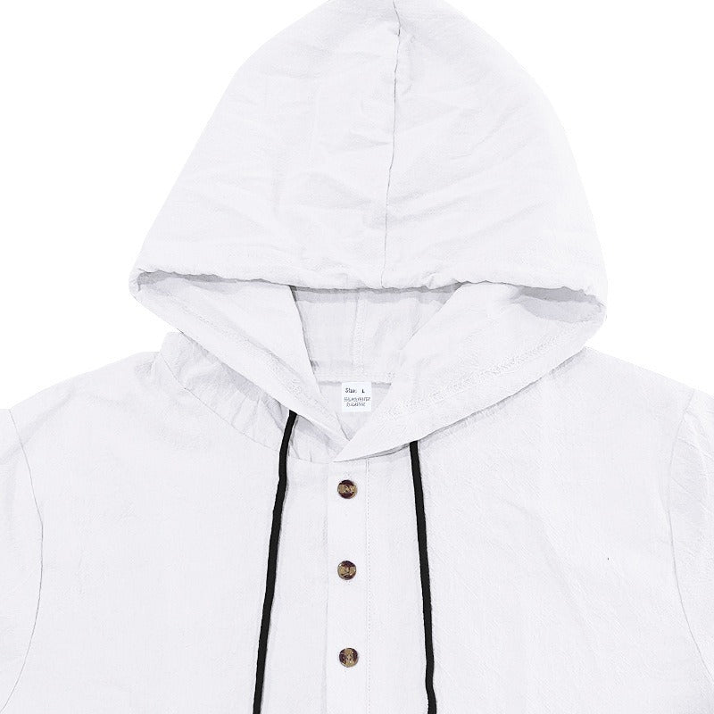 Men’s Summer Linen Hooded Shirt & Shorts Set Lightweight Casual Beachwear Set | CW15