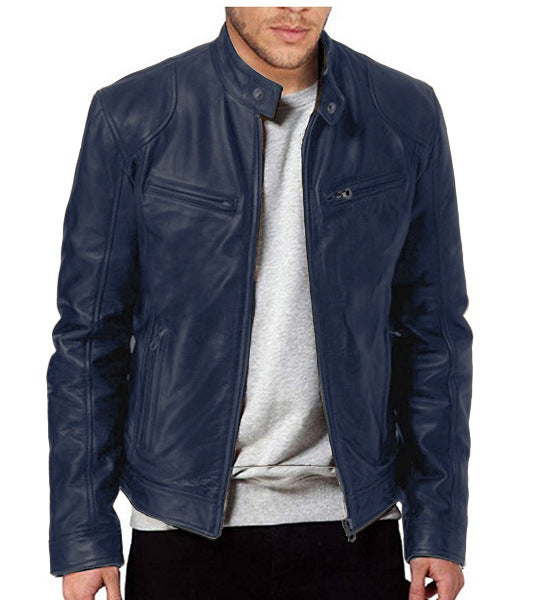 Veste en cuir PU de qualité supérieure avec col montant et coupe ajustée, cardigan chaud à fermeture éclair avec plusieurs poches | PY31