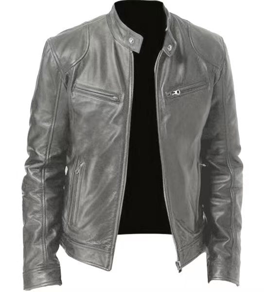 Veste en cuir PU de qualité supérieure avec col montant et coupe ajustée, cardigan chaud à fermeture éclair avec plusieurs poches | PY31