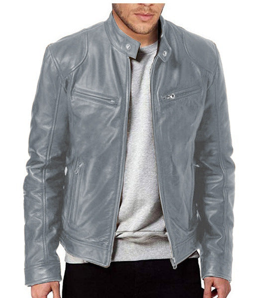 Veste en cuir PU de qualité supérieure avec col montant et coupe ajustée, cardigan chaud à fermeture éclair avec plusieurs poches | PY31