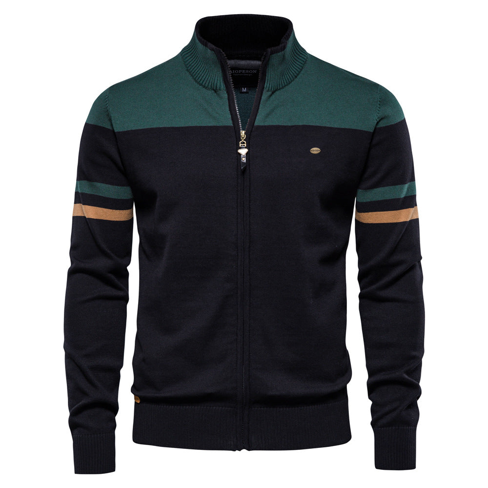 Men’s Zip-Up Knitted Soft Cotton Cardigan Urban Slim Fit Stand Collar Sweater Quality Top | SW188