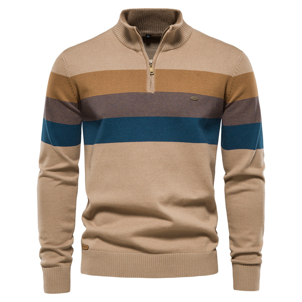 Men’s Half-Zip Mock Neck Knitted Sweater – Slim Fit Pullover for Autumn & Winter | Y245