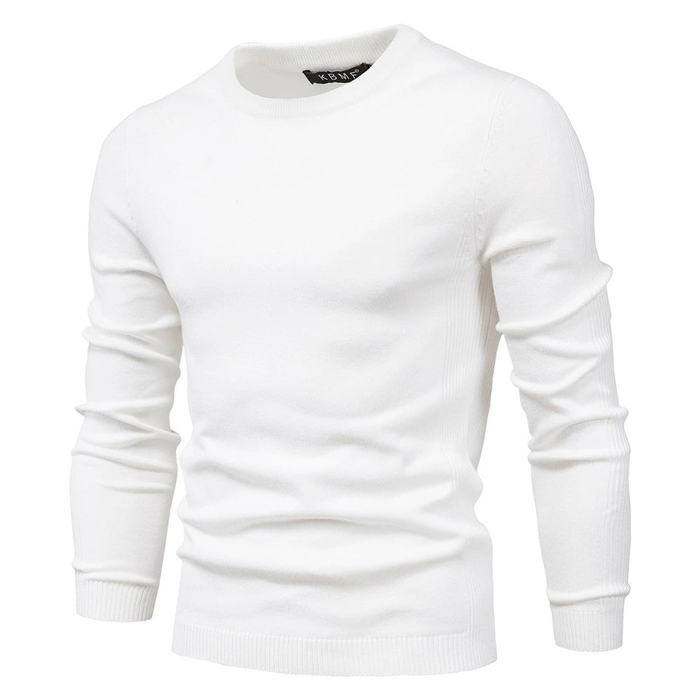 Men’s Thickened Slim Fit Knit Sweater – Crew Neck Pullover with Subtle Shine | LOW001