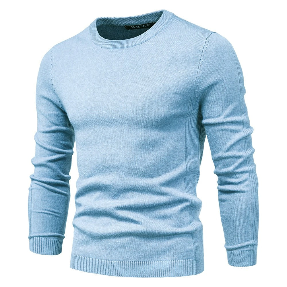 Men’s Thickened Slim Fit Knit Sweater – Crew Neck Pullover with Subtle Shine | LOW001