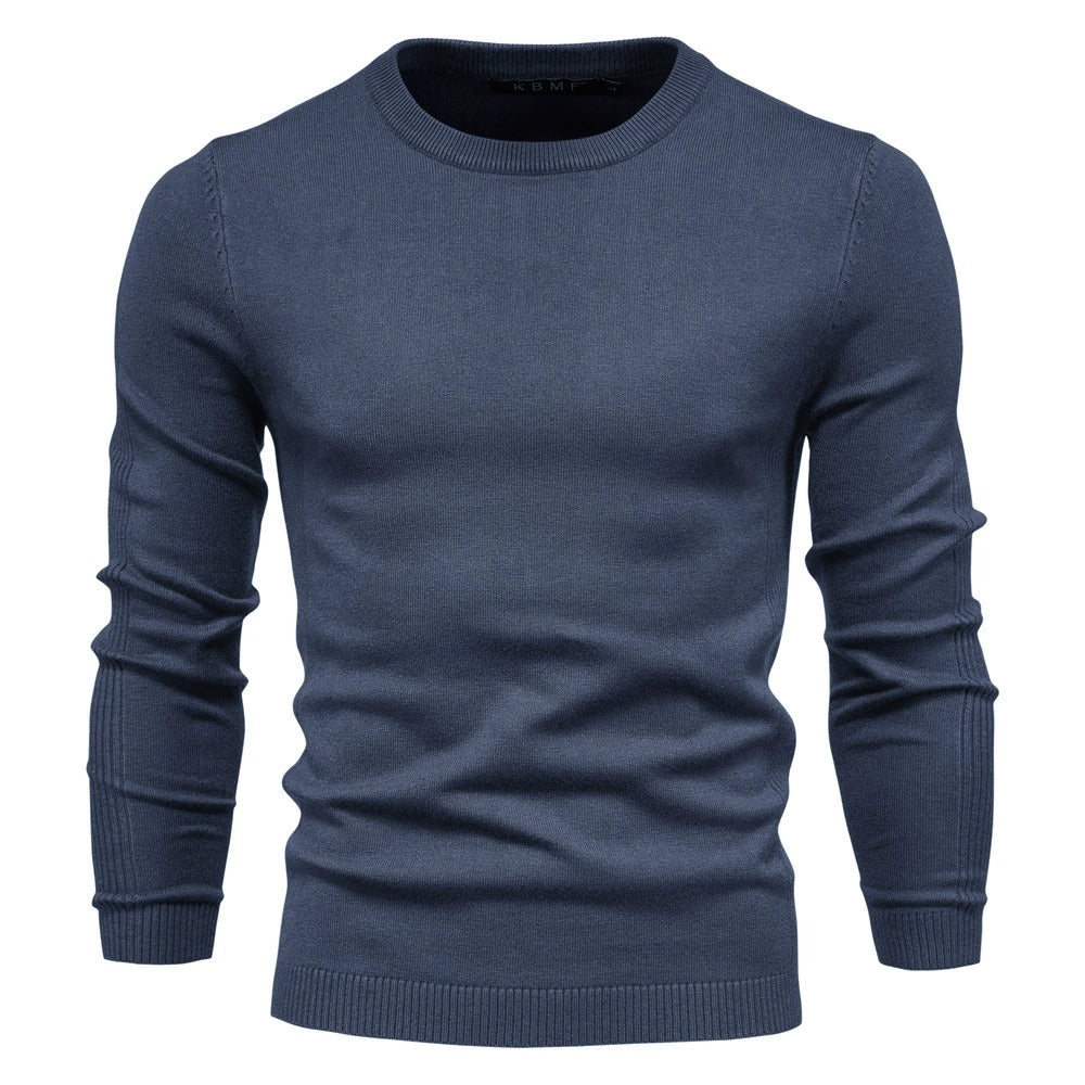 Men’s Thickened Slim Fit Knit Sweater – Crew Neck Pullover with Subtle Shine | LOW001