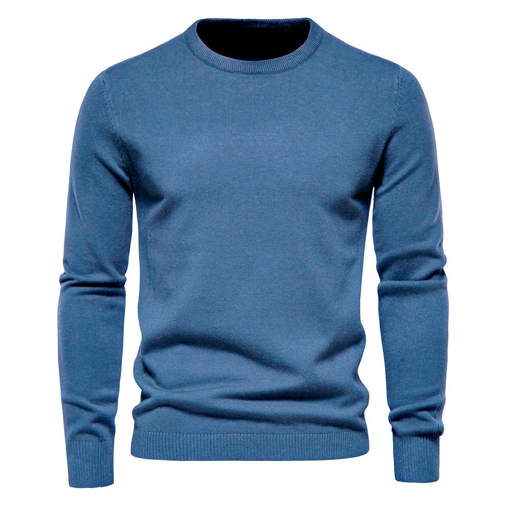 Men’s Thickened Slim Fit Knit Sweater – Crew Neck Pullover with Subtle Shine | LOW001