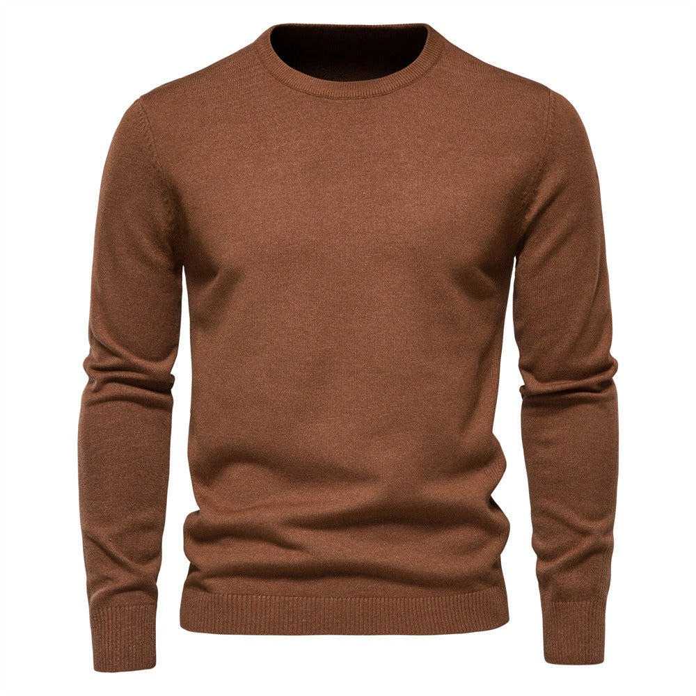 Men’s Thickened Slim Fit Knit Sweater – Crew Neck Pullover with Subtle Shine | LOW001