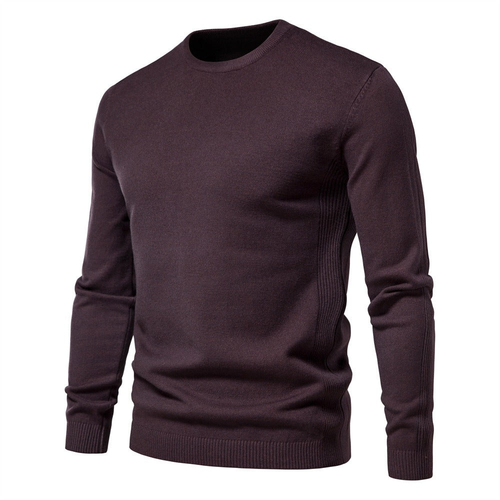 Men’s Thickened Slim Fit Knit Sweater – Crew Neck Pullover with Subtle Shine | LOW001