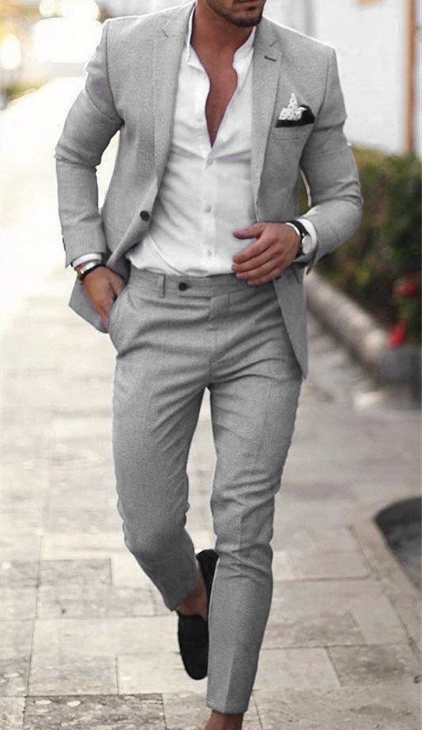 Men's Linen-Cotton Blend Slim-Fit Suit Set - Single Breasted Spring Light Business Attire | 820