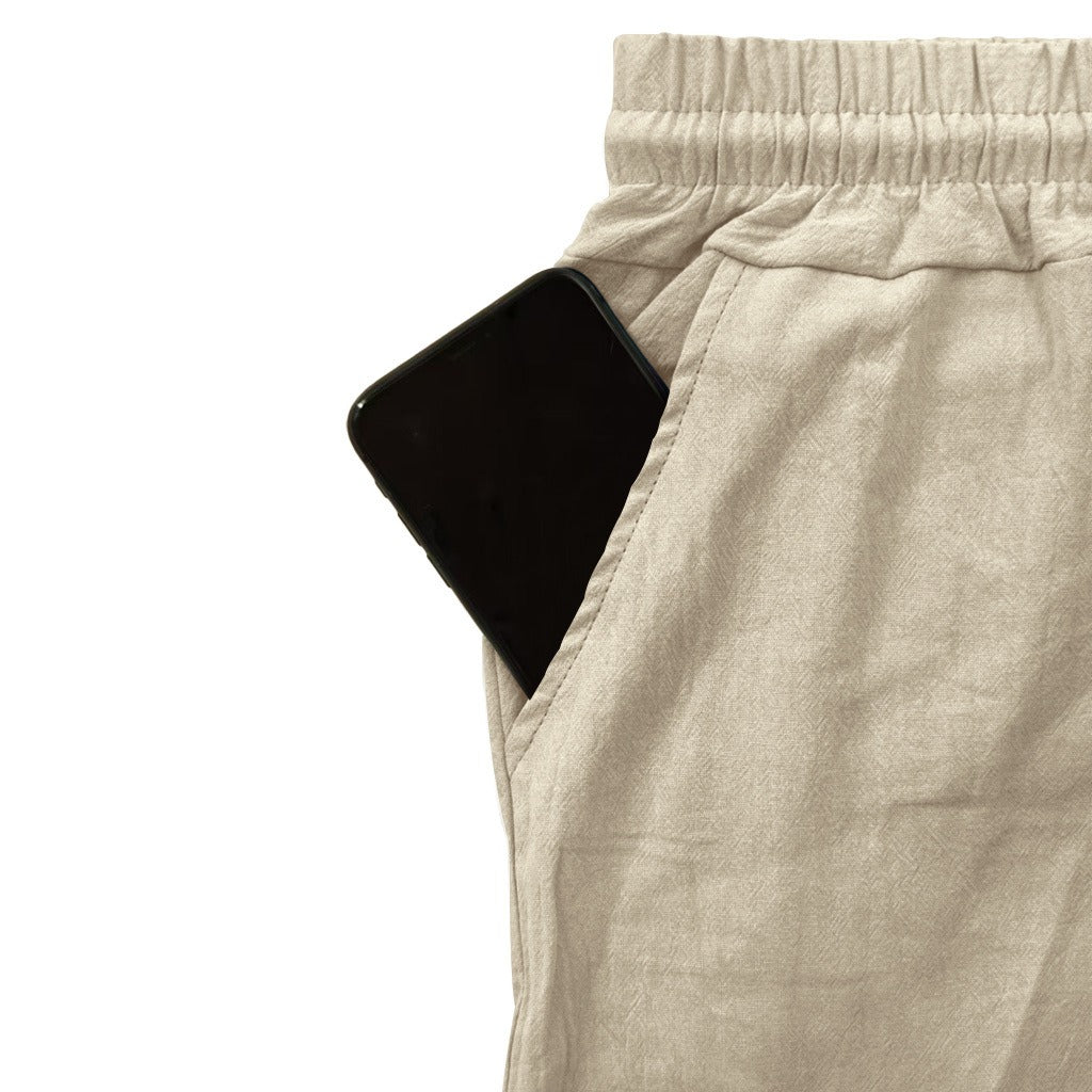 Men’s Four-Season Lightweight Linen Cargo Pants Breathable Multi-Pocket Loose Wide-Leg Trousers | MTGZ-9