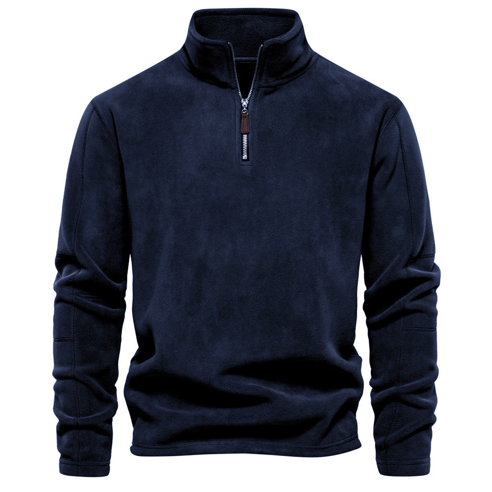 Men’s Fleece Pullover Sweatshirts | Autumn-Winter 2025 Europe Fashion | Half-Zip Stand Collar Tops | HD08