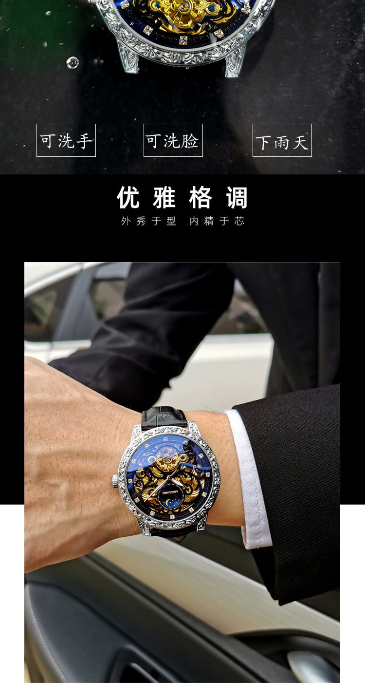 Orologi meccanici da uomo automatici impermeabili da polso da lavoro in pelle | 2120-6