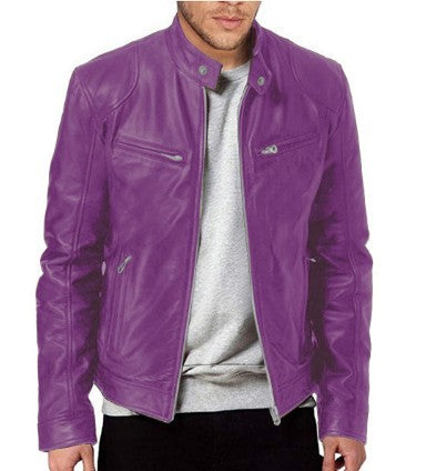 Veste en cuir PU de qualité supérieure avec col montant et coupe ajustée, cardigan chaud à fermeture éclair avec plusieurs poches | PY31