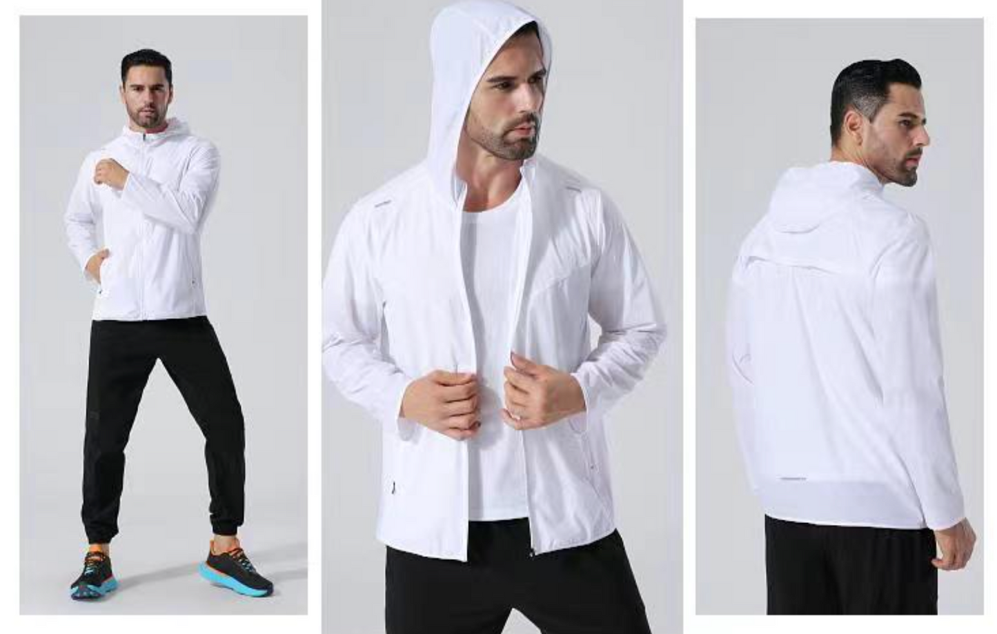 Veste de sport à capuche pour homme, imperméable, de qualité supérieure, avec bandes réfléchissantes, pour course à pied, extérieur, gym, entraînement