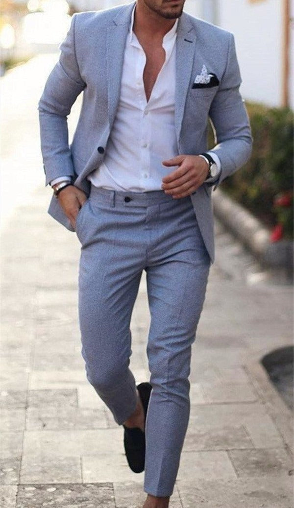 Men's Linen-Cotton Blend Slim-Fit Suit Set - Single Breasted Spring Light Business Attire | 820