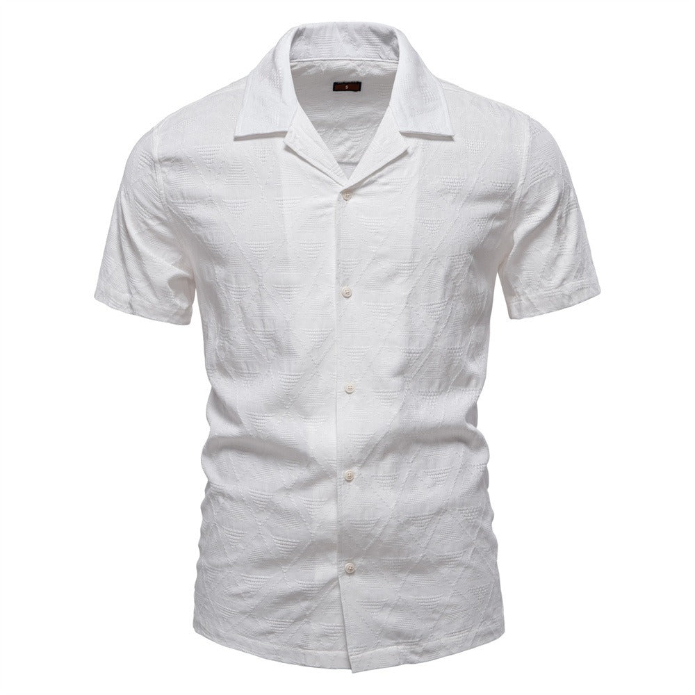 Men's Jacquard Woven Short Sleeve Shirt - 2025 Summer Slim-Fit Casual & Business Top | SH2131