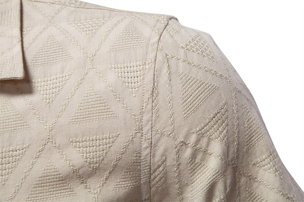 Men's Jacquard Woven Short Sleeve Shirt - 2025 Summer Slim-Fit Casual & Business Top | SH2131