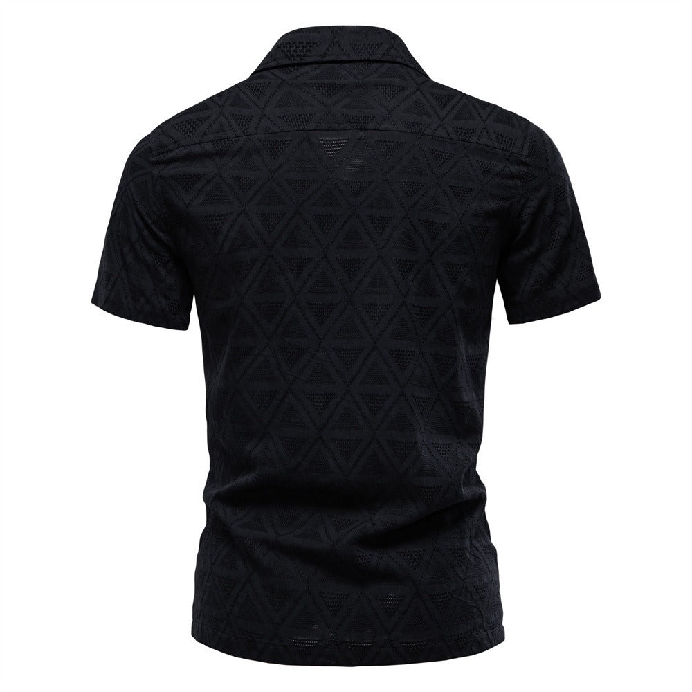 Men's Jacquard Woven Short Sleeve Shirt - 2025 Summer Slim-Fit Casual & Business Top | SH2131