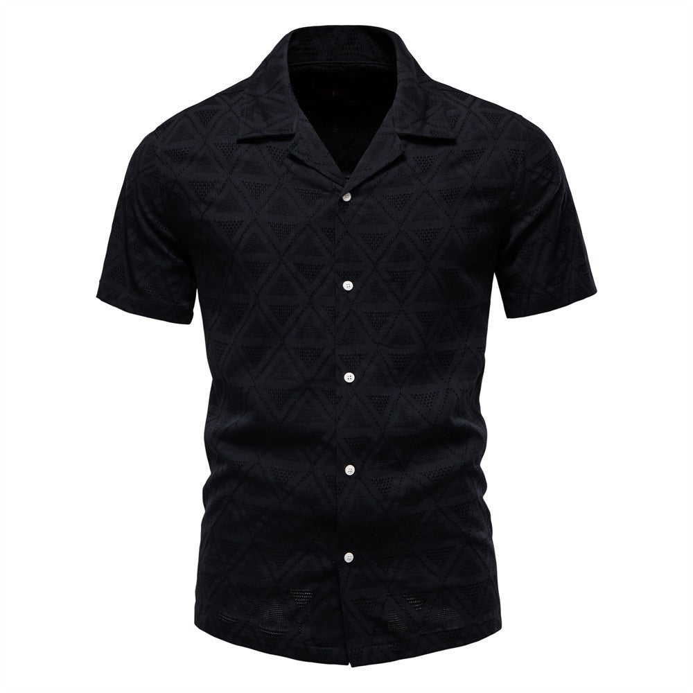 Men's Jacquard Woven Short Sleeve Shirt - 2025 Summer Slim-Fit Casual & Business Top | SH2131