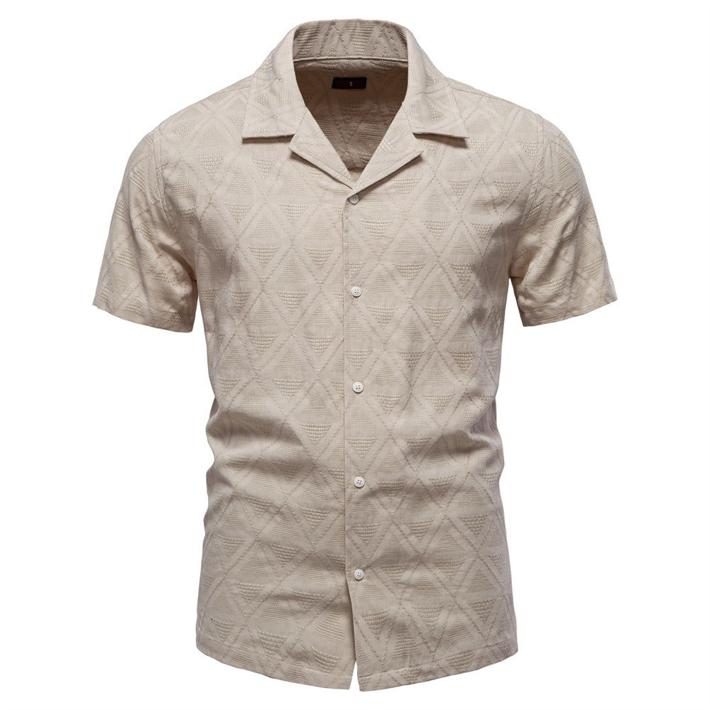 Men's Jacquard Woven Short Sleeve Shirt - 2025 Summer Slim-Fit Casual & Business Top | SH2131