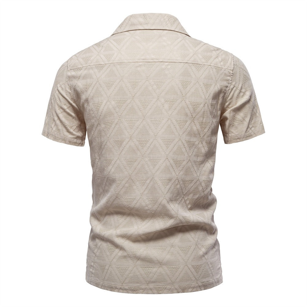 Men's Jacquard Woven Short Sleeve Shirt - 2025 Summer Slim-Fit Casual & Business Top | SH2131