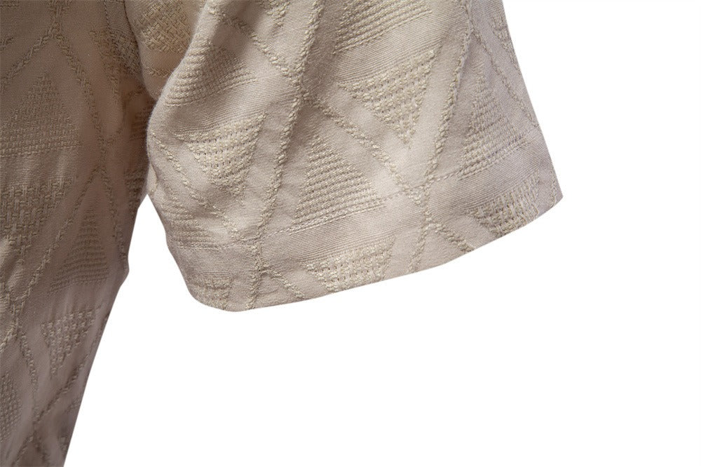 Men's Jacquard Woven Short Sleeve Shirt - 2025 Summer Slim-Fit Casual & Business Top | SH2131