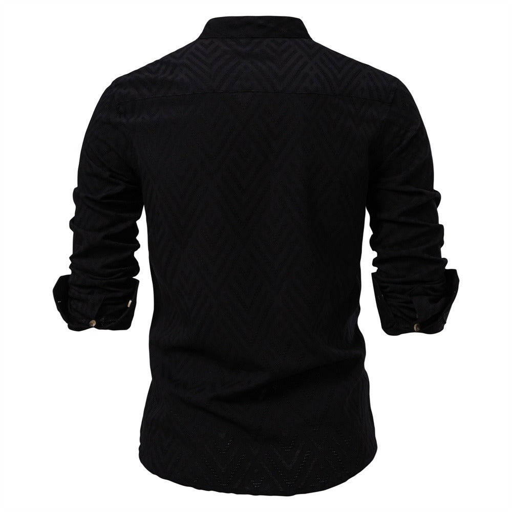 Men's Mandarin Collar Shirt - 2025 Spring Slim-Fit Casual Long Sleeve Top | SH2135