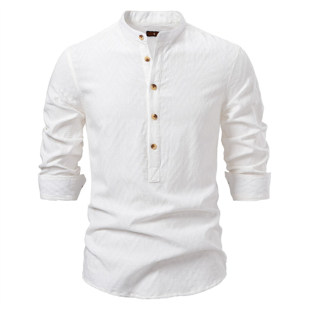 Men's Mandarin Collar Shirt - 2025 Spring Slim-Fit Casual Long Sleeve Top | SH2135