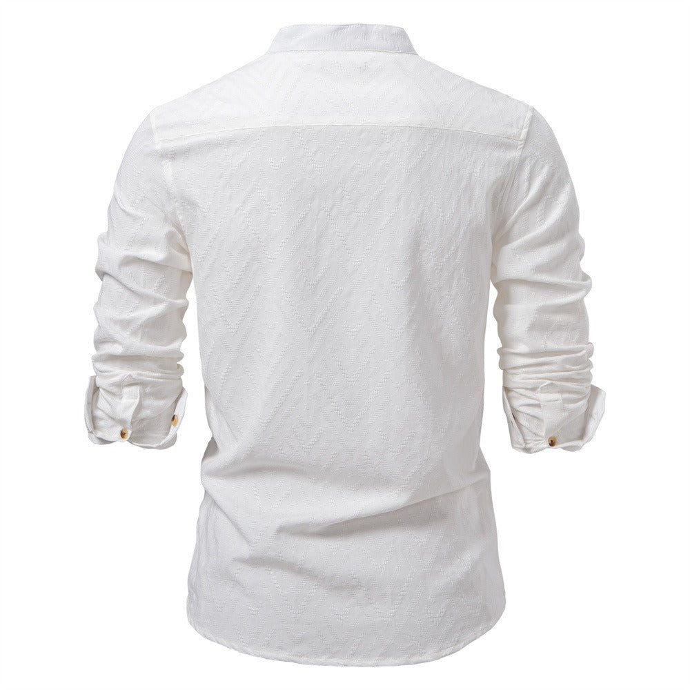 Men's Mandarin Collar Shirt - 2025 Spring Slim-Fit Casual Long Sleeve Top | SH2135