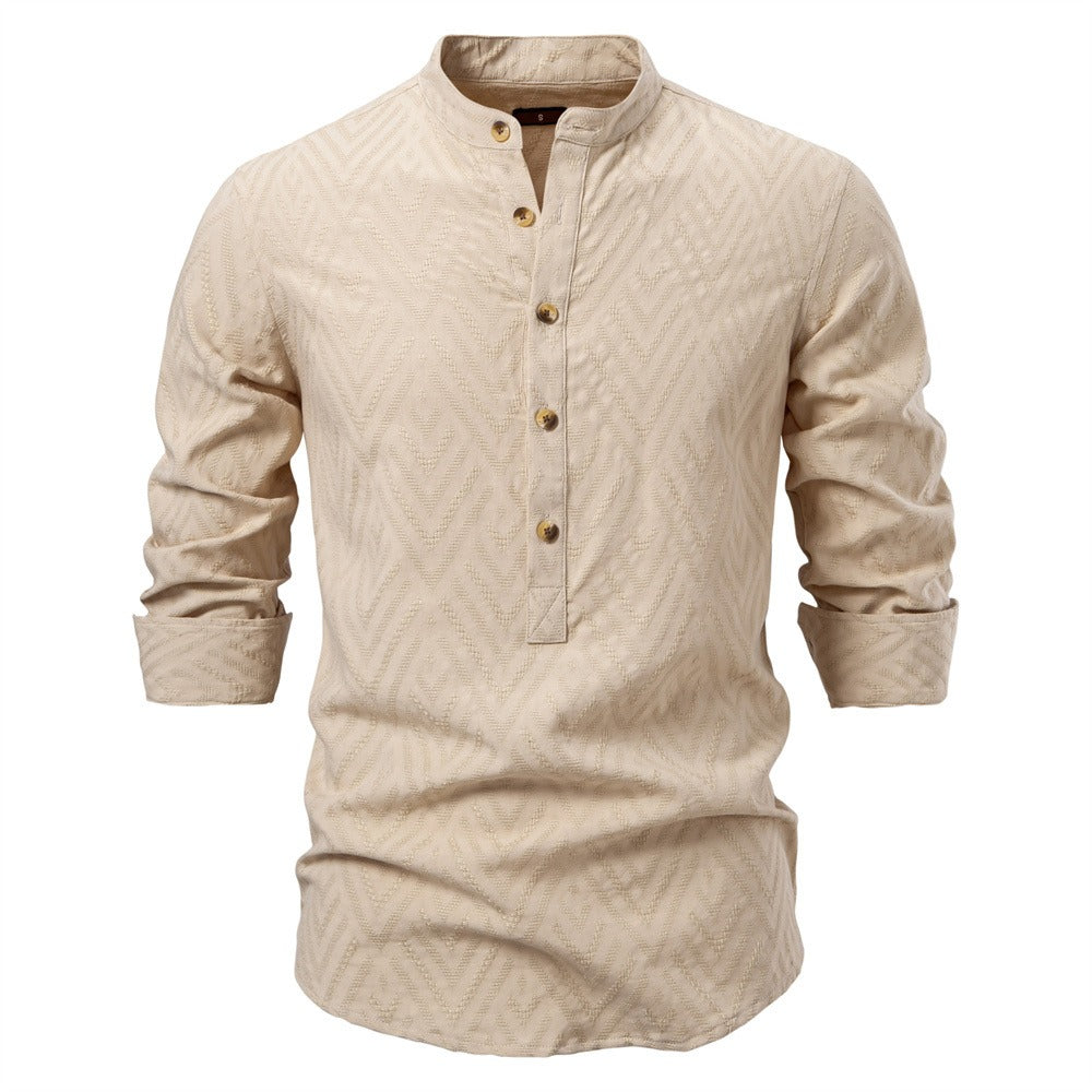 Men's Mandarin Collar Shirt - 2025 Spring Slim-Fit Casual Long Sleeve Top | SH2135