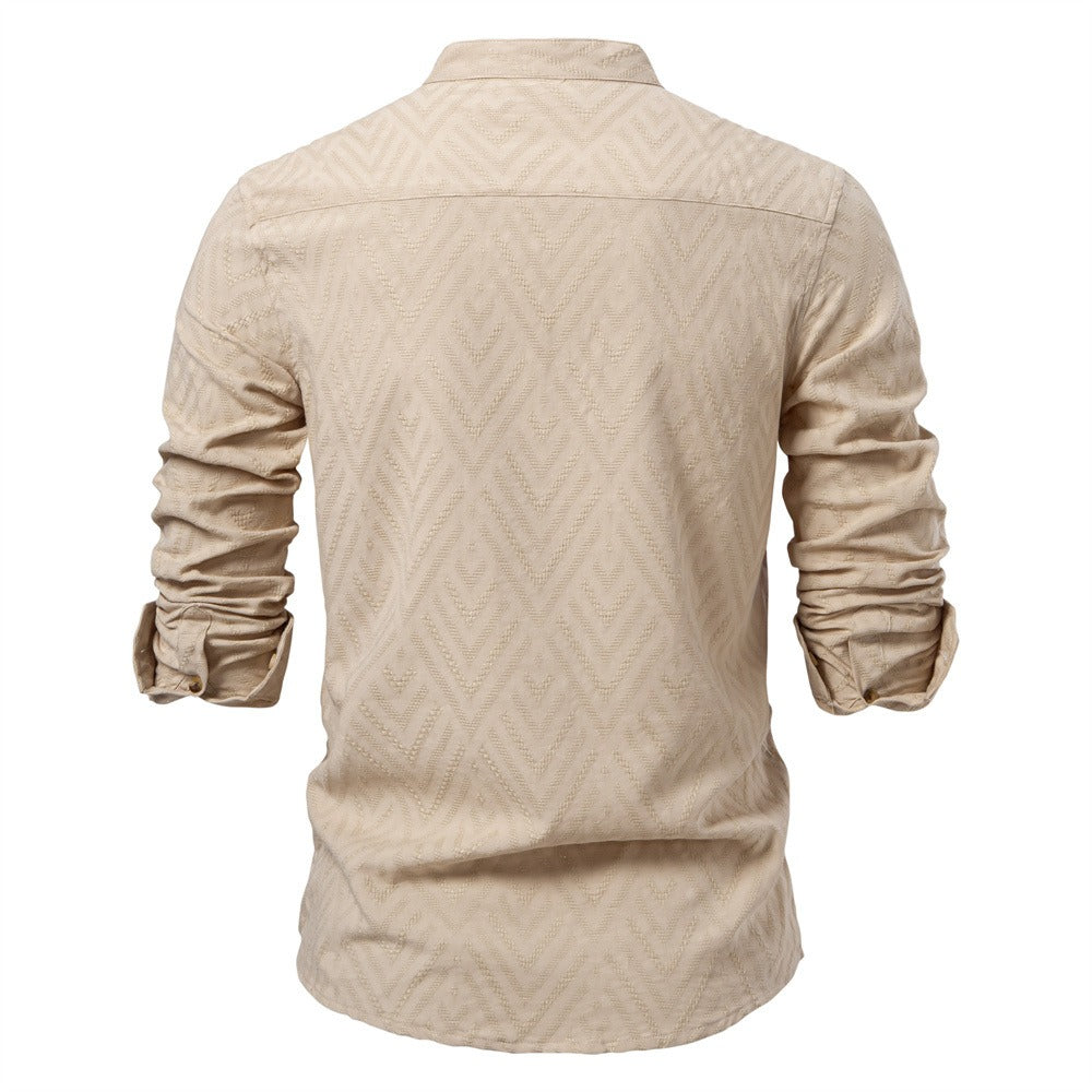 Men's Mandarin Collar Shirt - 2025 Spring Slim-Fit Casual Long Sleeve Top | SH2135